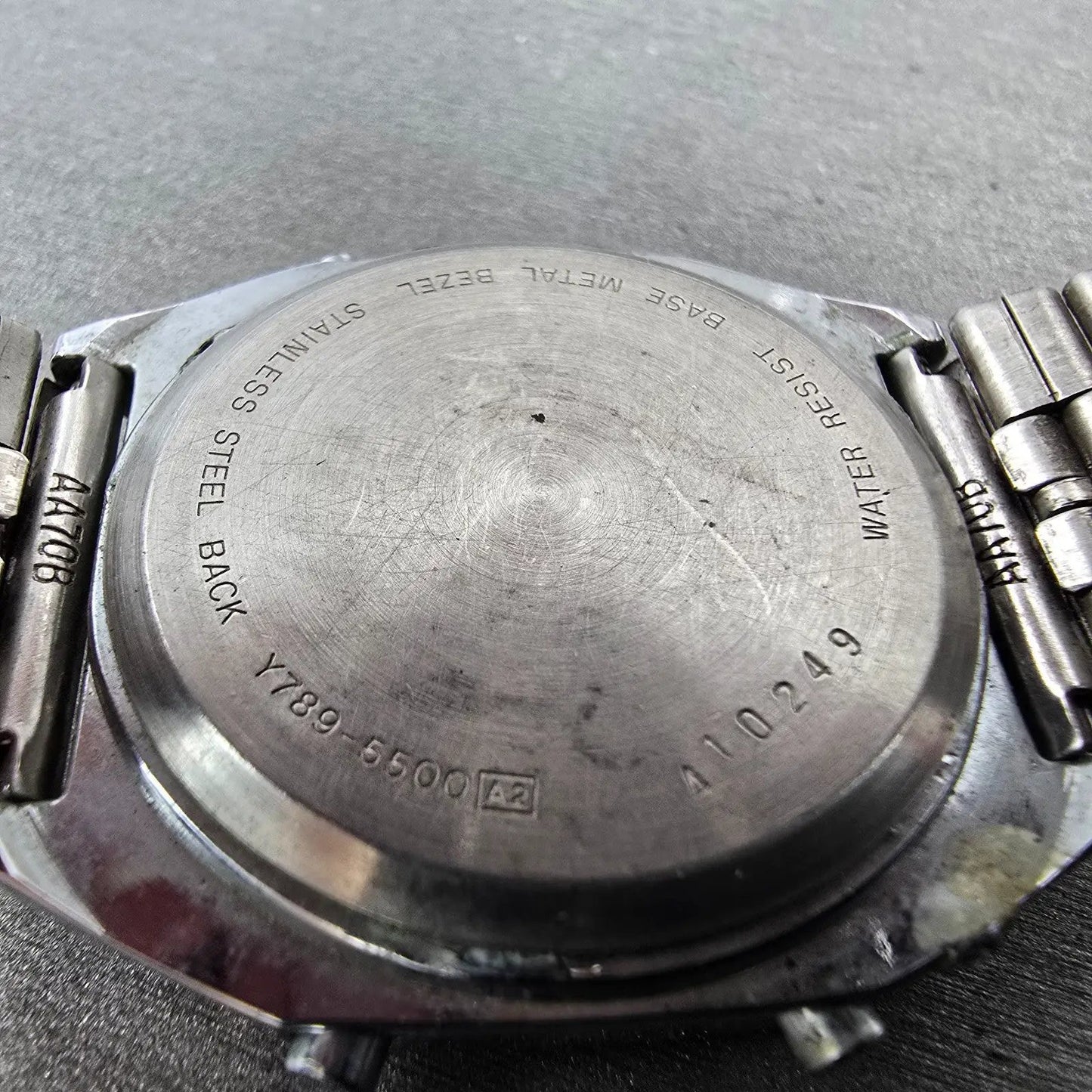 Seiko Alba Watch Men 34mm Silver Digital Alarm Chronograph Y789-5500 PARTS VTG10