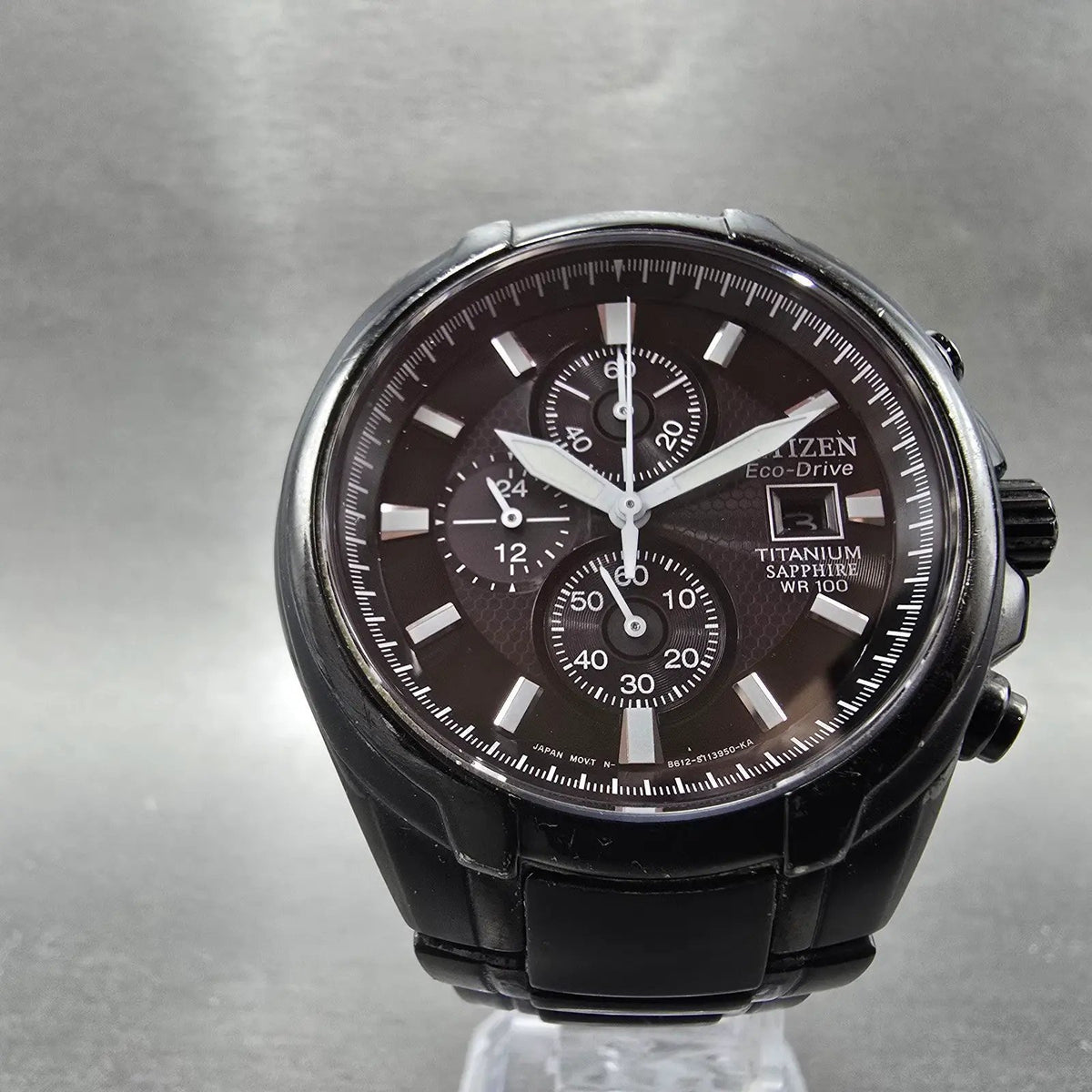 Citizen Eco-Drive Chronograph Watch Men 43mm Black Dial Titanium Date CA0265-59E5
