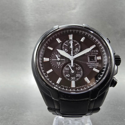 Citizen Eco-Drive Chronograph Watch Men 43mm Black Dial Titanium Date CA0265-59E5