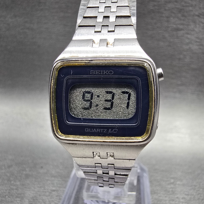Seiko Digital Watch Women 23mm Blue Dial Silver Tone Rectangle L012-4009 New Bat0