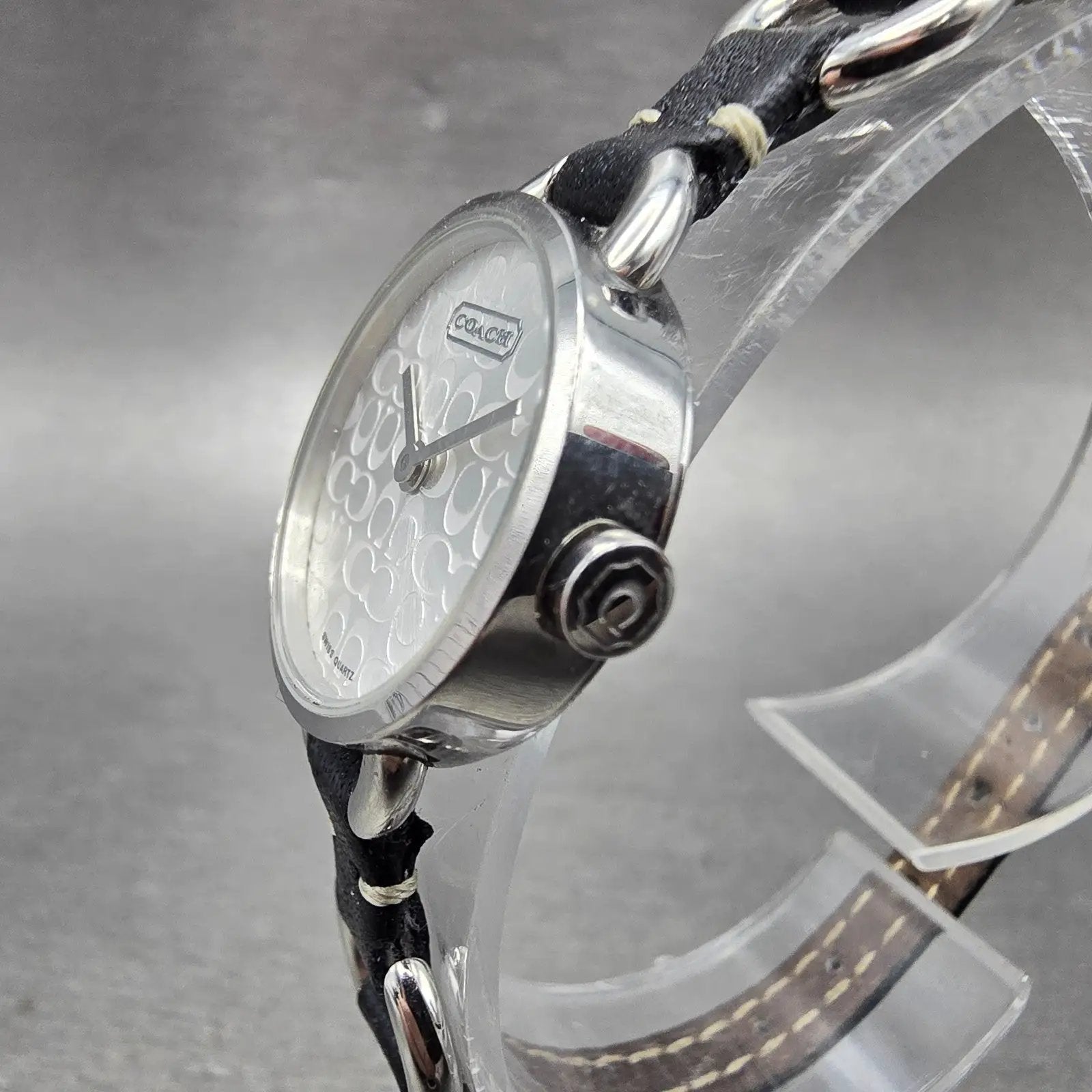 Coach Watch Women 22mm Silver Dial Steel Round Bangle Leather New Battery2