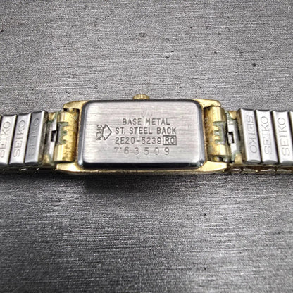 Seiko Watch Women 12mm Gold Dial Gold Tone Rectangle 2E20-5239 New Battery VTG10