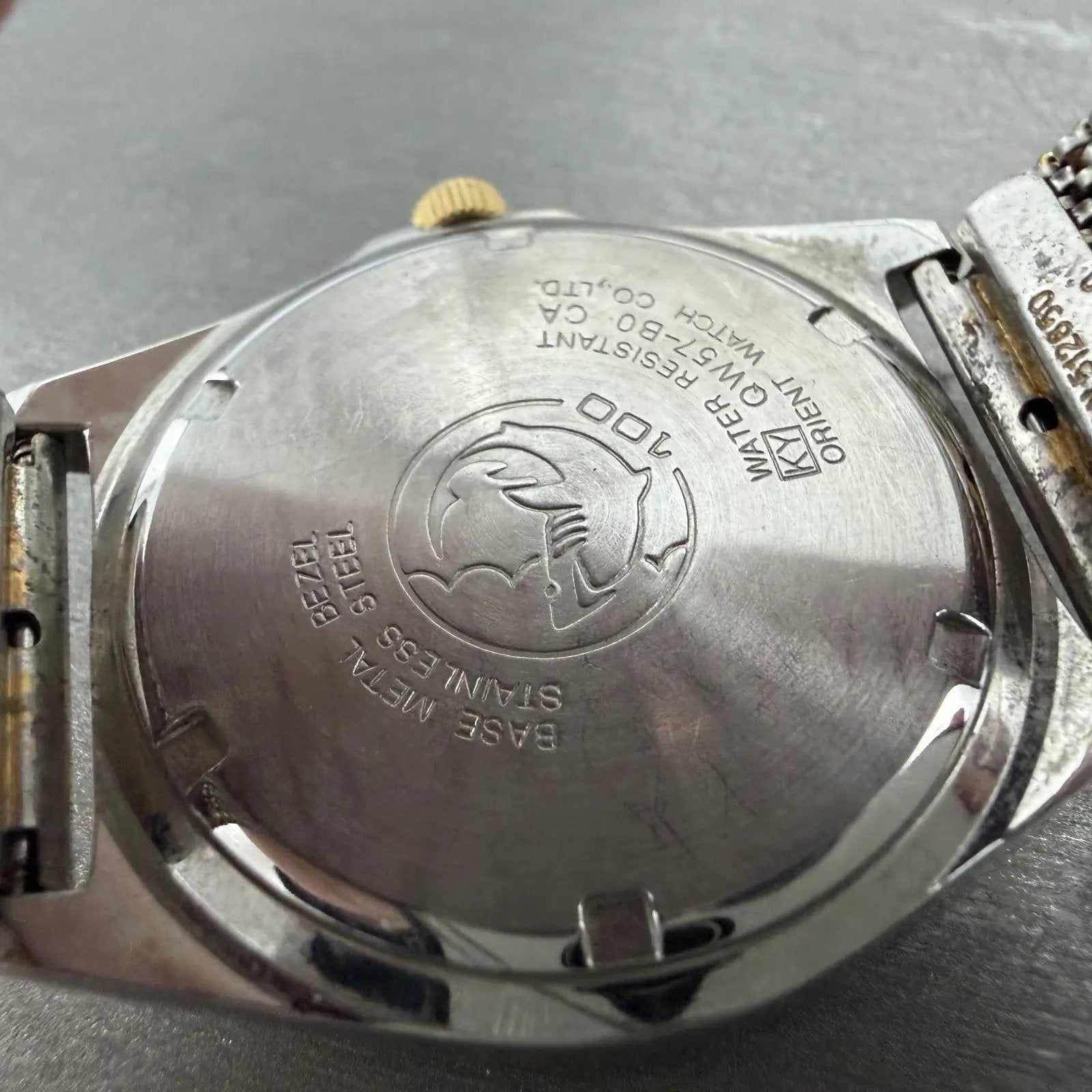 Orient Swimmer Watch Men 35mm Champagne Dial Two Tone Round QW57-B0 New Battery9