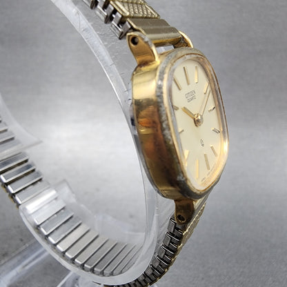 Citizen CQ Watch Women 20mm Gold Dial Gold Tone Rectangle New Battery VTG3