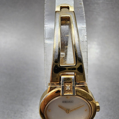 Seiko Watch Women 20mm MOP Dial Gold Tone Round 1n000gn0 New Battery4