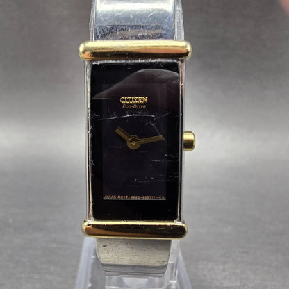 Citizen Eco-Drive Tank Watch Women 15mm Black Dial Two Tone G620-S033756 Works D0