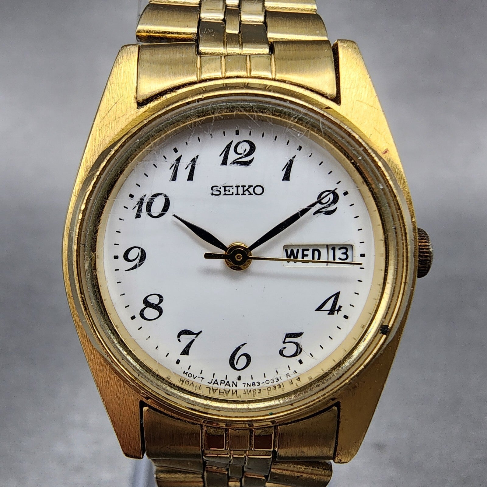Seiko Watch Women 24mm White Dial Gold Tone Daydate Round 7N830011 New Battery1