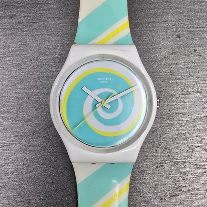 Swatch Peppercane Watch Men 34mm Blue Dial White Case Round GW166 New Batt READ!0
