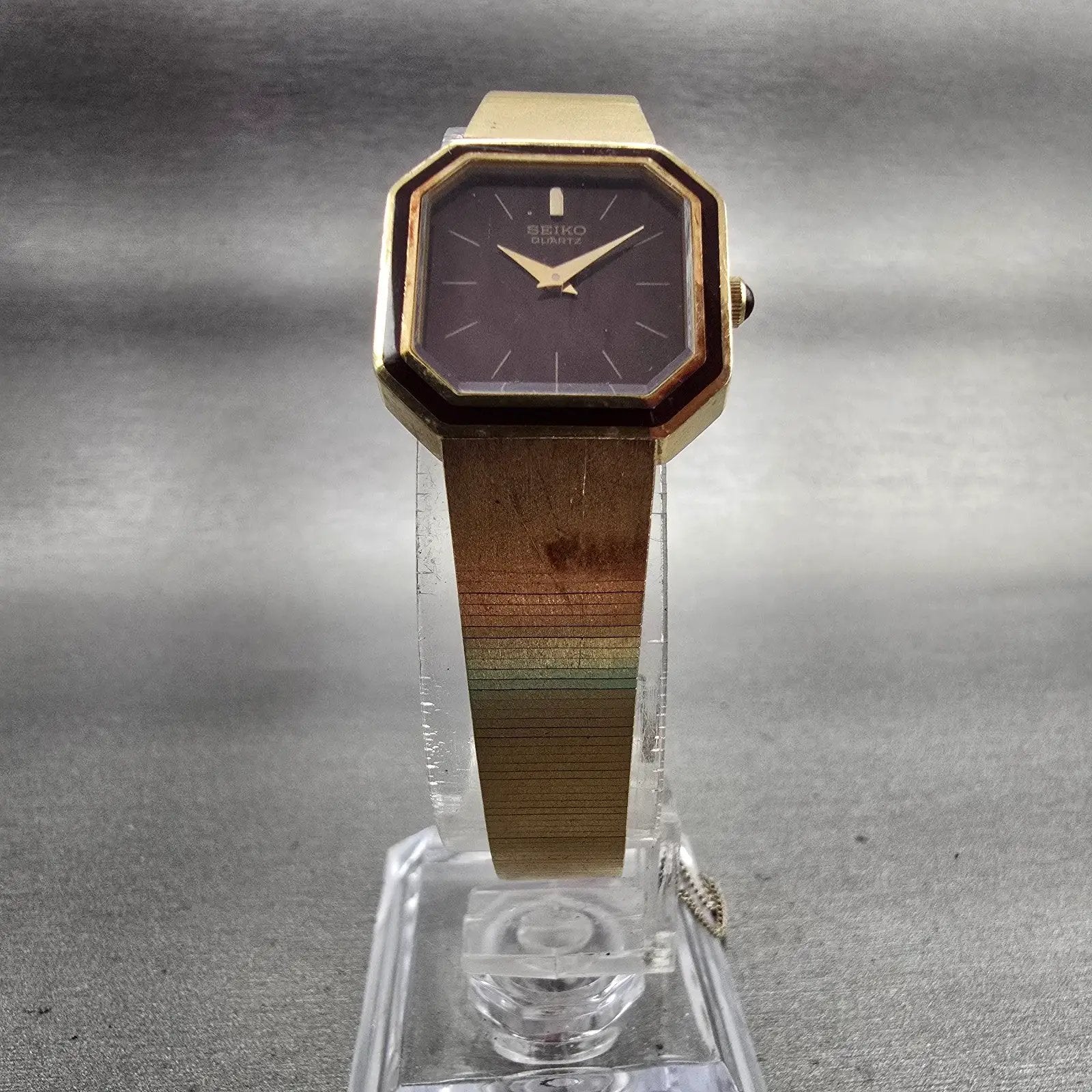 Seiko Watch Women 20mm Brown Dial Two Tone Octagon 2320-588A Vintage New Battery5