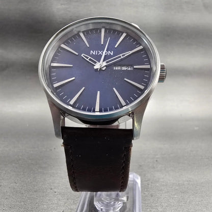 Nixon The Sentry Watch Men 42mm Blue Dial Silver Tone Daydate Round New Battery5