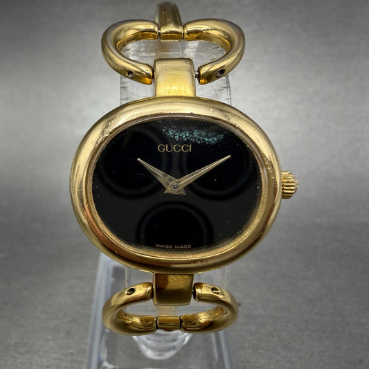 Gucci 1600 Watch Women 25mm Black Dial Gold Plated Oval READ!!!! New battery VTG0