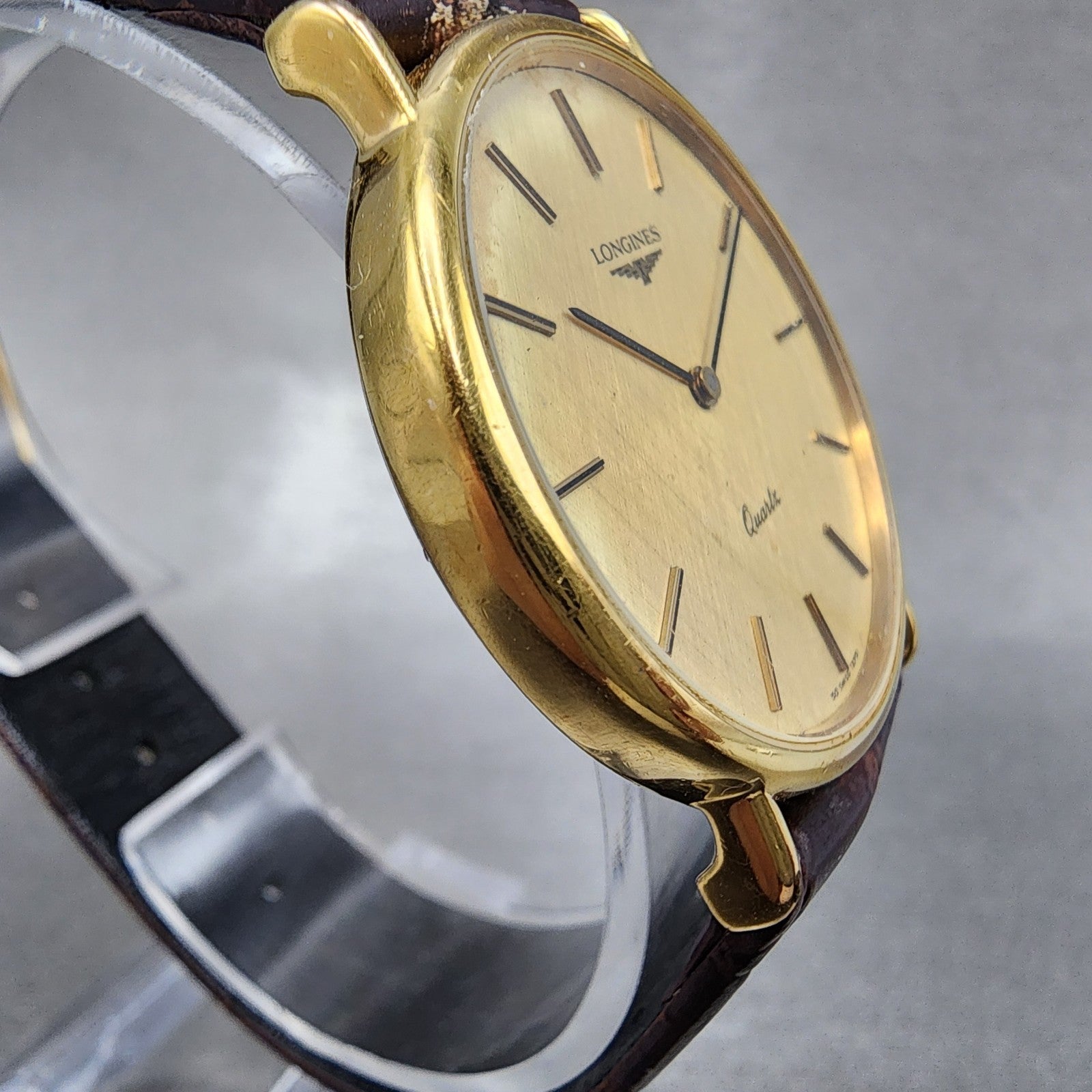Longines Watch Men 32mm Gold Dial Gold Tone Round 150 7229 New Battery VTG4
