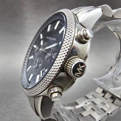 Michael Kors Scout Chronograph Watch Men 43mm Black Dial Steel MK-8316 New BattE2