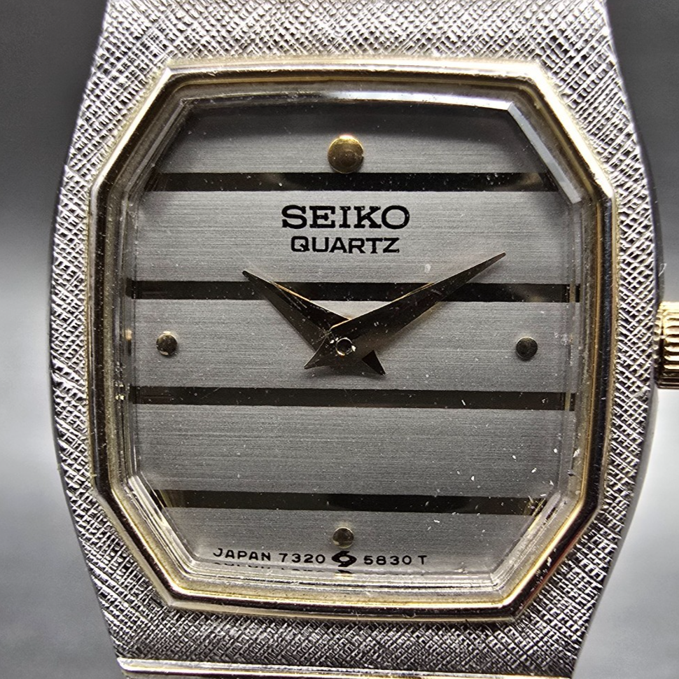 Seiko Watch Women 17mm Silver Dial Two Tone Octagon 7320-5490 New Battery VTG1