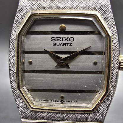 Seiko Watch Women 17mm Silver Dial Two Tone Octagon 7320-5490 New Battery VTG1