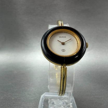 Gucci 1100L Watch Women 26mm White Dial Gold Plated Round Bezel New Battery VTG5