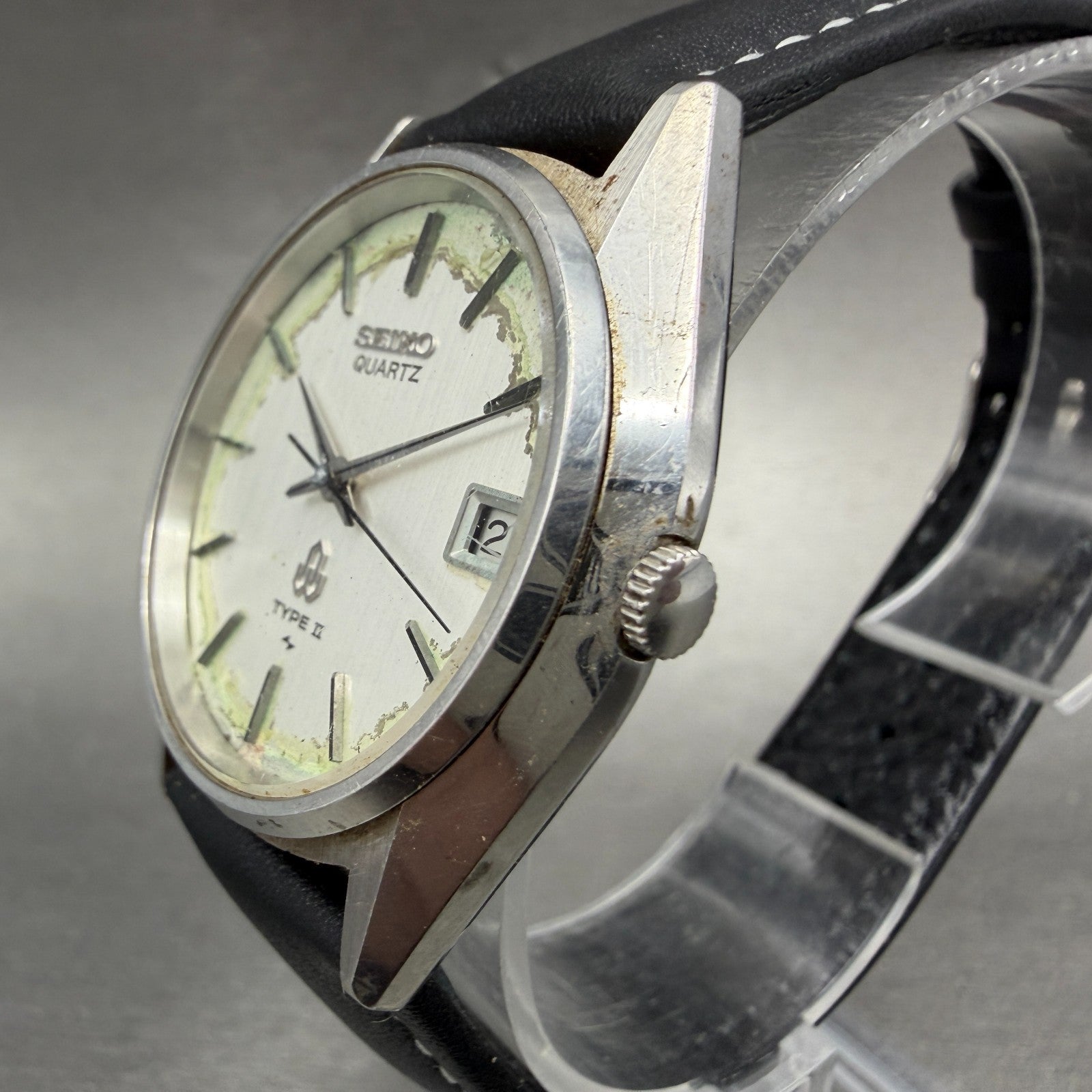 Seiko Type II Watch Men 34mm Silver Dial Silver Tone Date 7122-7020 New Battery32