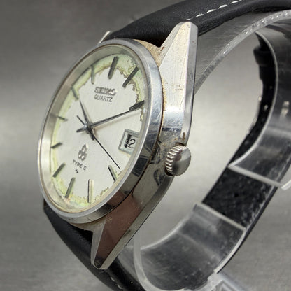 Seiko Type II Watch Men 34mm Silver Dial Silver Tone Date 7122-7020 New Battery32