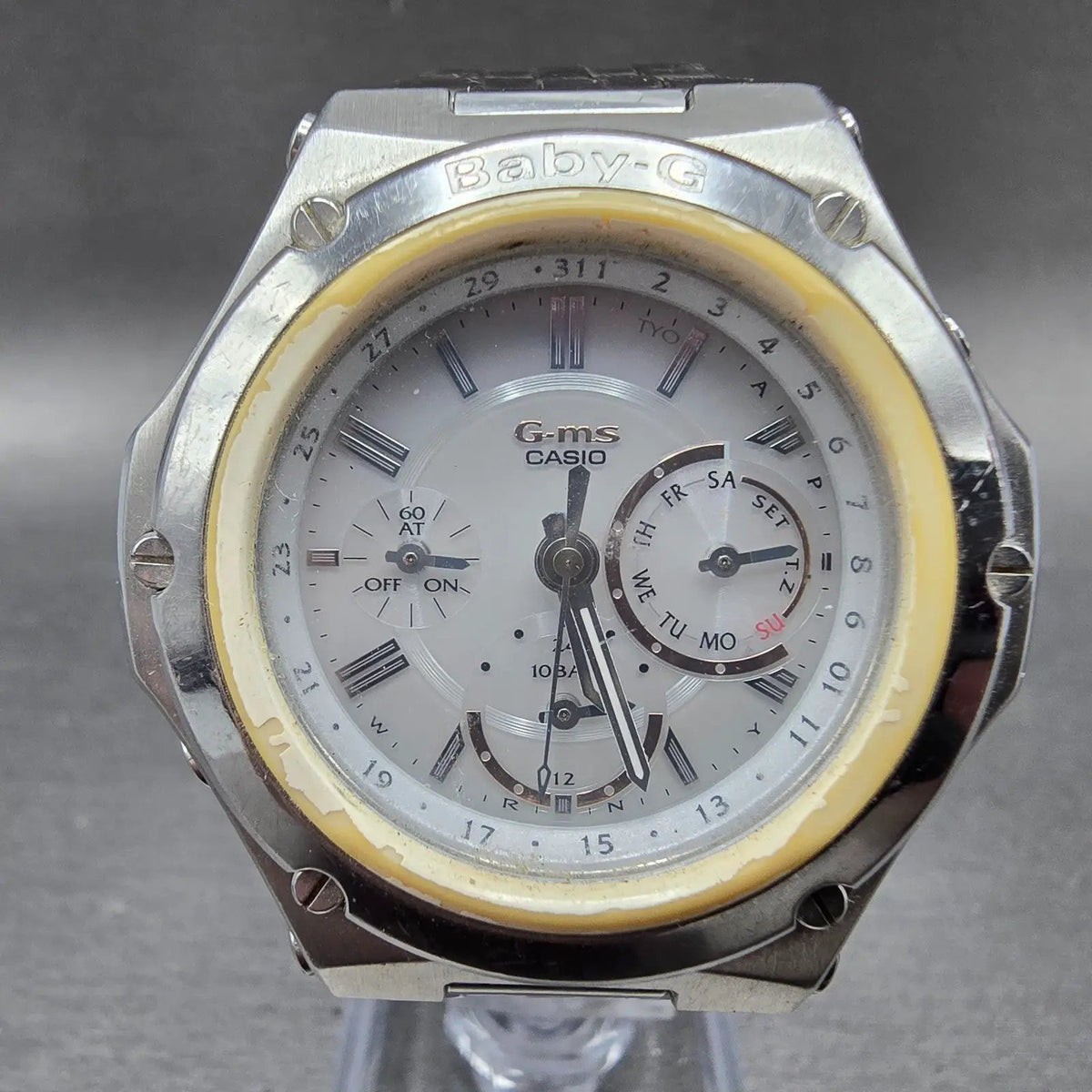 Casio Baby-G Watch Women 39mm White Dial Steel Daydate MSG-5000 Round Works0