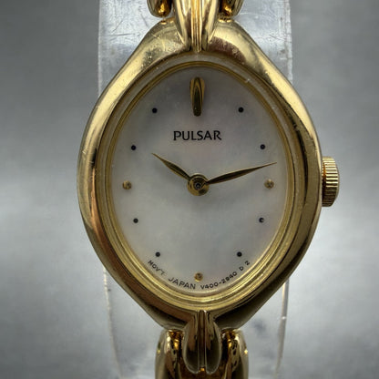 Seiko Pulsar Watch Women 16mm MOP Dial Gold Tone Oval V4005850 New Battery1