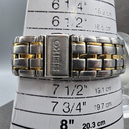 Seiko Solar Watch Men 40mm Black Dial Two Tone Date Round V157-0CY0 Runs10