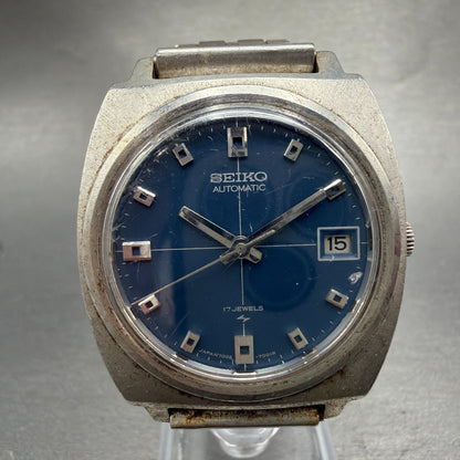 Seiko Automatic Watch Men 35mm Blue Dial Silver Tome Date 7005-7001 Runs Vintage0