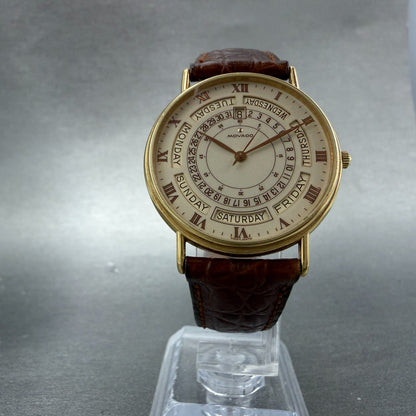 Movado Watch Men 33mm Cream Dial Gold Tone Daydate Round 87-56-885 New Battery5