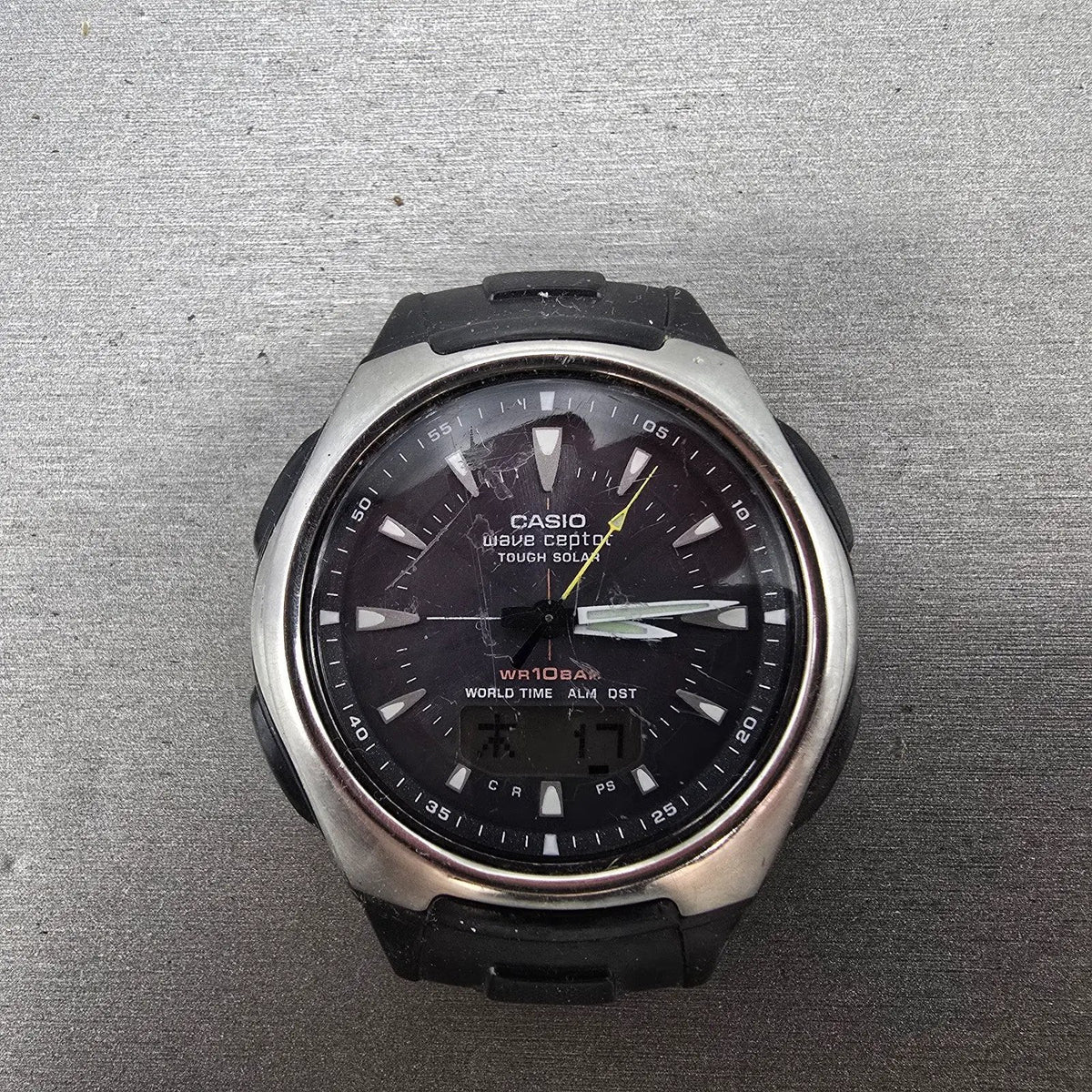 Casio Wave Ceptor Watch Men 43mm Black Dial Silver Analog Digital Solar WVA-430J0