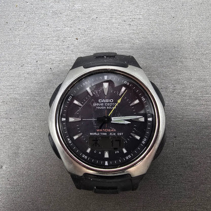 Casio Wave Ceptor Watch Men 43mm Black Dial Silver Analog Digital Solar WVA-430J0