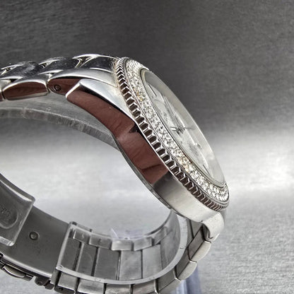 Bulova Watch Women 38mm Silver Dial Silver Tone Daydate Crystals 96N102 New Batt3