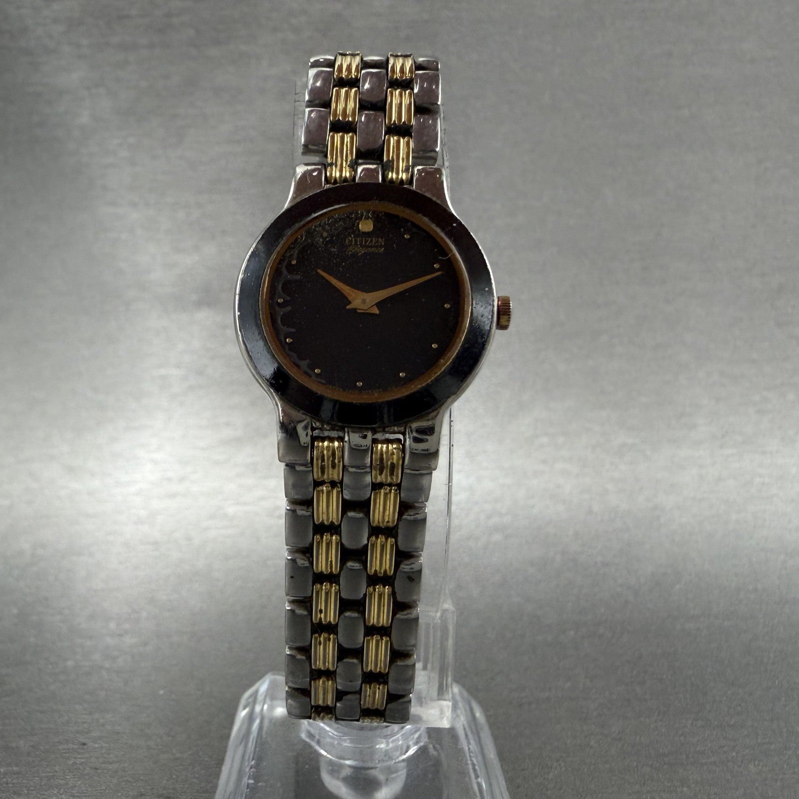 Citizen Elegance Watch Women 23mm Black Dial Two Tone Round 3220325311 New Batt5