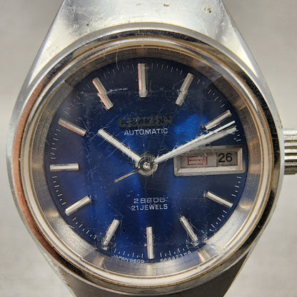 Citizen Automatic Watch Women 25mm Blue Dial Silver Tone Daydate 461332k Runs1