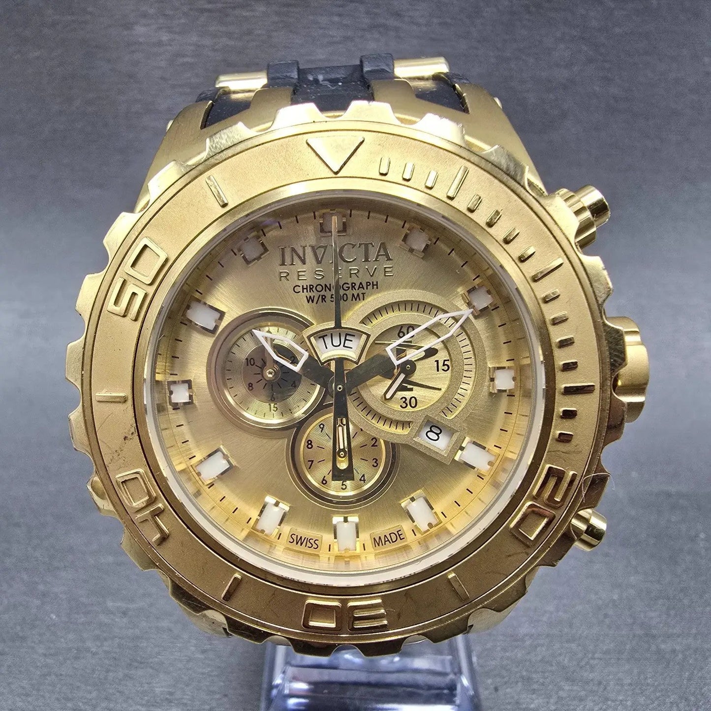 Invicta Reserve Chronograph Watch Men 52mm Champagne Dial Gold Tone 6905 New Bat0