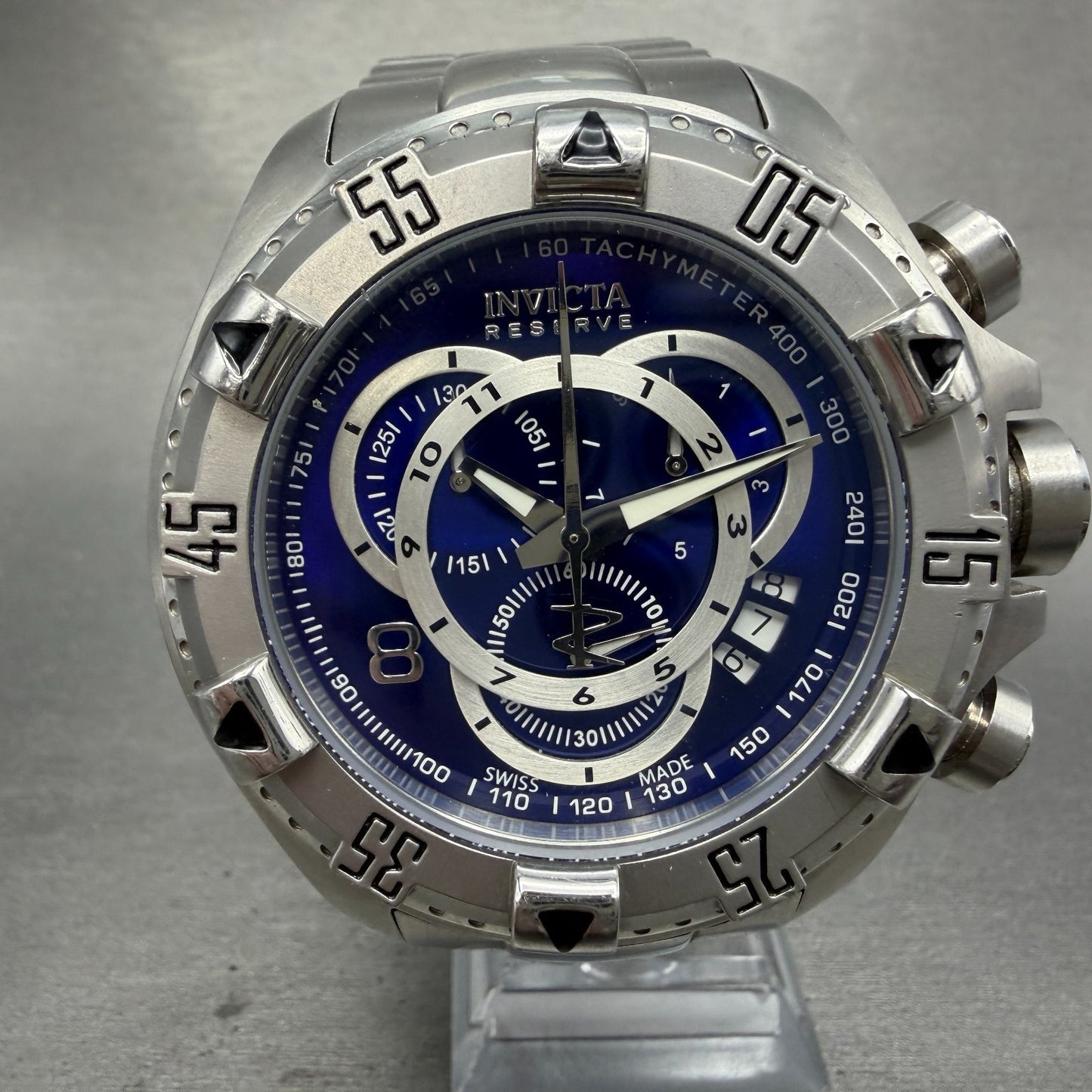 Invicta Reserve Chronograph Watch Men 52mm Blue Dial Steel Date 5526 New Battery0