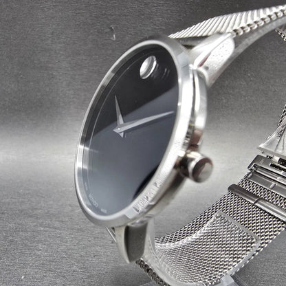 Movado Museum Watch Men 40mm Black Dial Silver Round 0607219 Mesh New Battery2