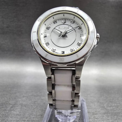 Bulova Diamond Watch Women 30mm White Dial Steel Ceramic Round 98P124 New Batt5