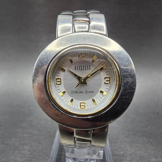 Ecclissi Watch Women 27mm Silver Dial Two Tone Sterling Silver 32250 New Batt PL0