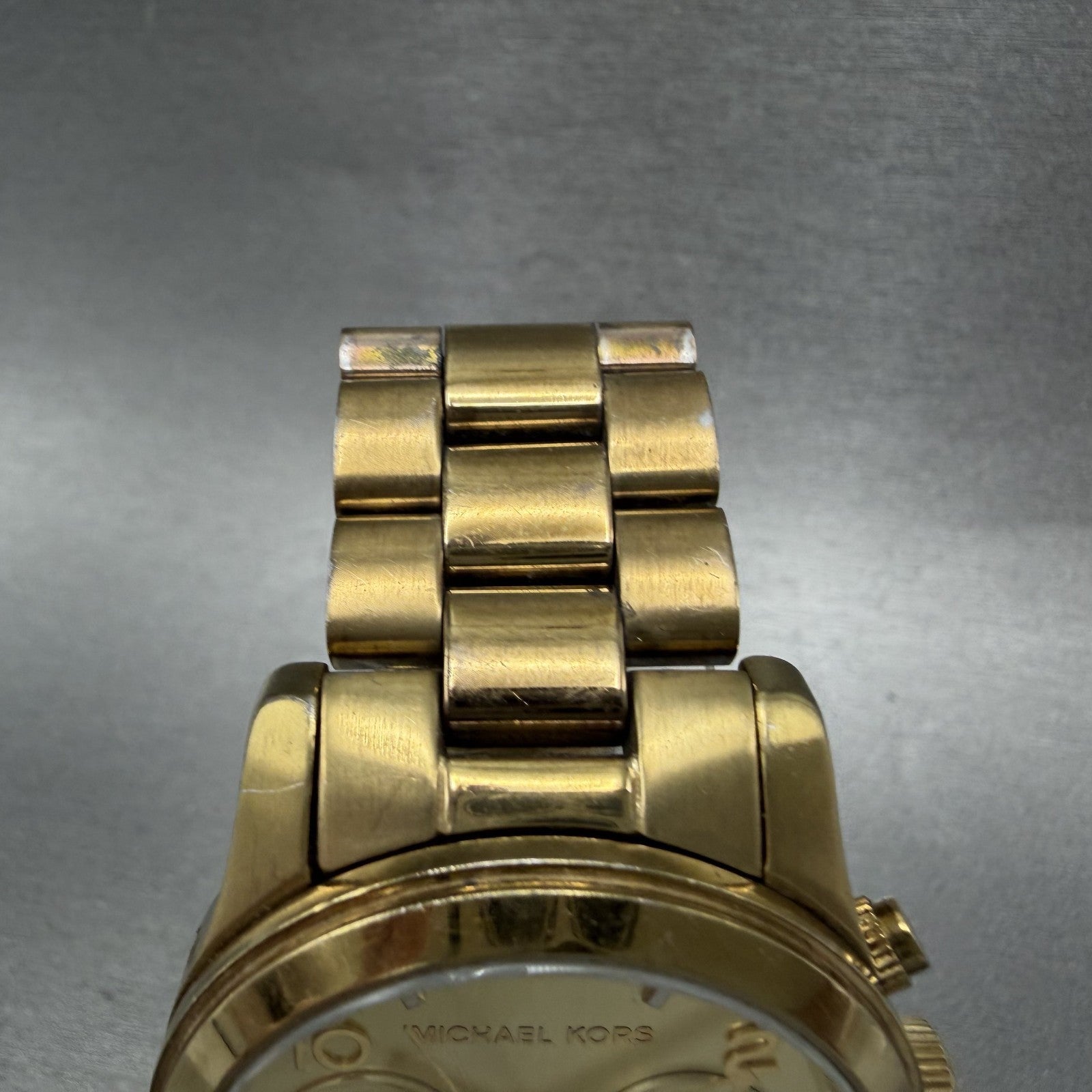Michael Kors Runway Chronograph Watch Women 38mm Champagne Dial Gold Tone NewBat4