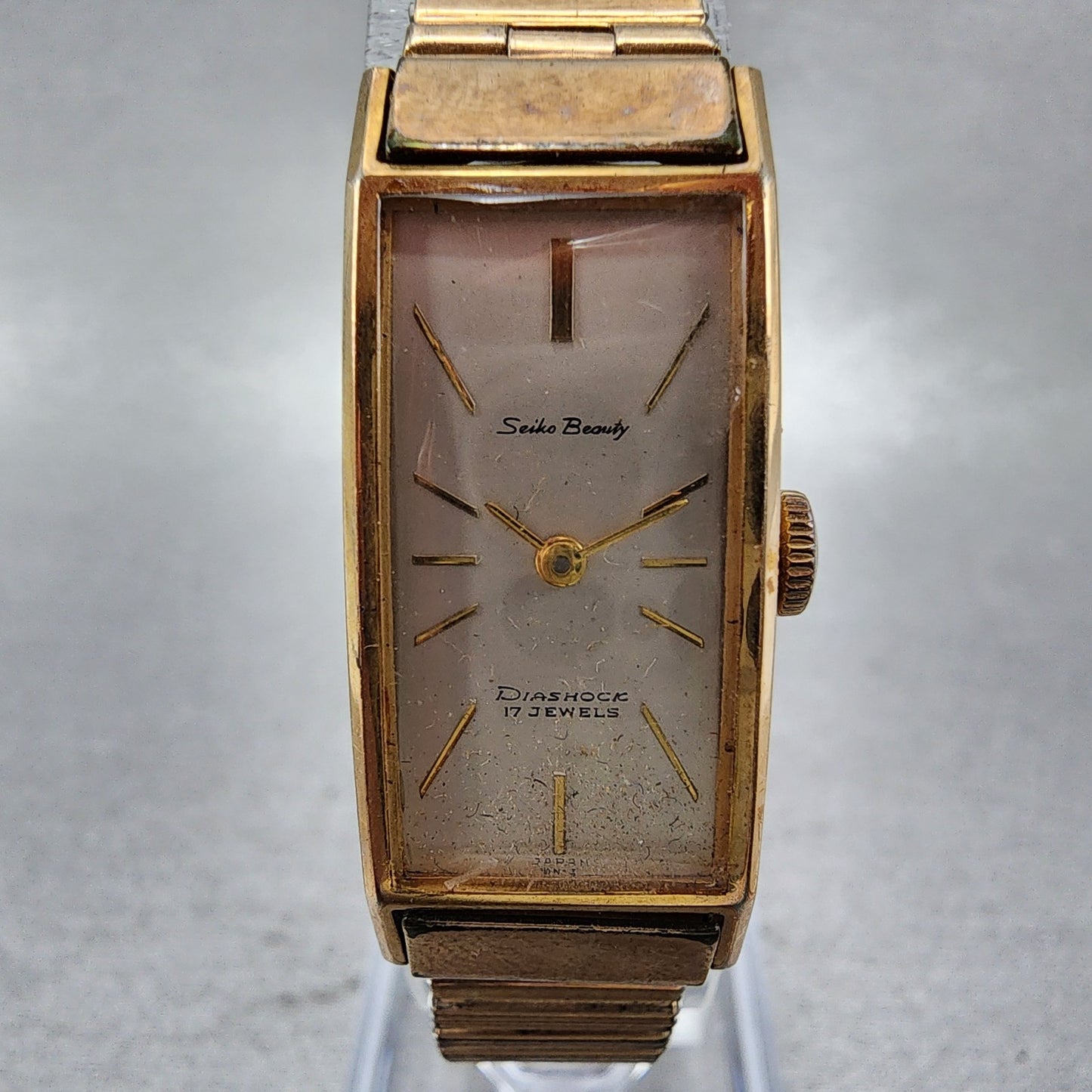 Seiko Beauty Tank Watch Women 15mm Silver Dial Gold Tone Manual 5506 Runs1