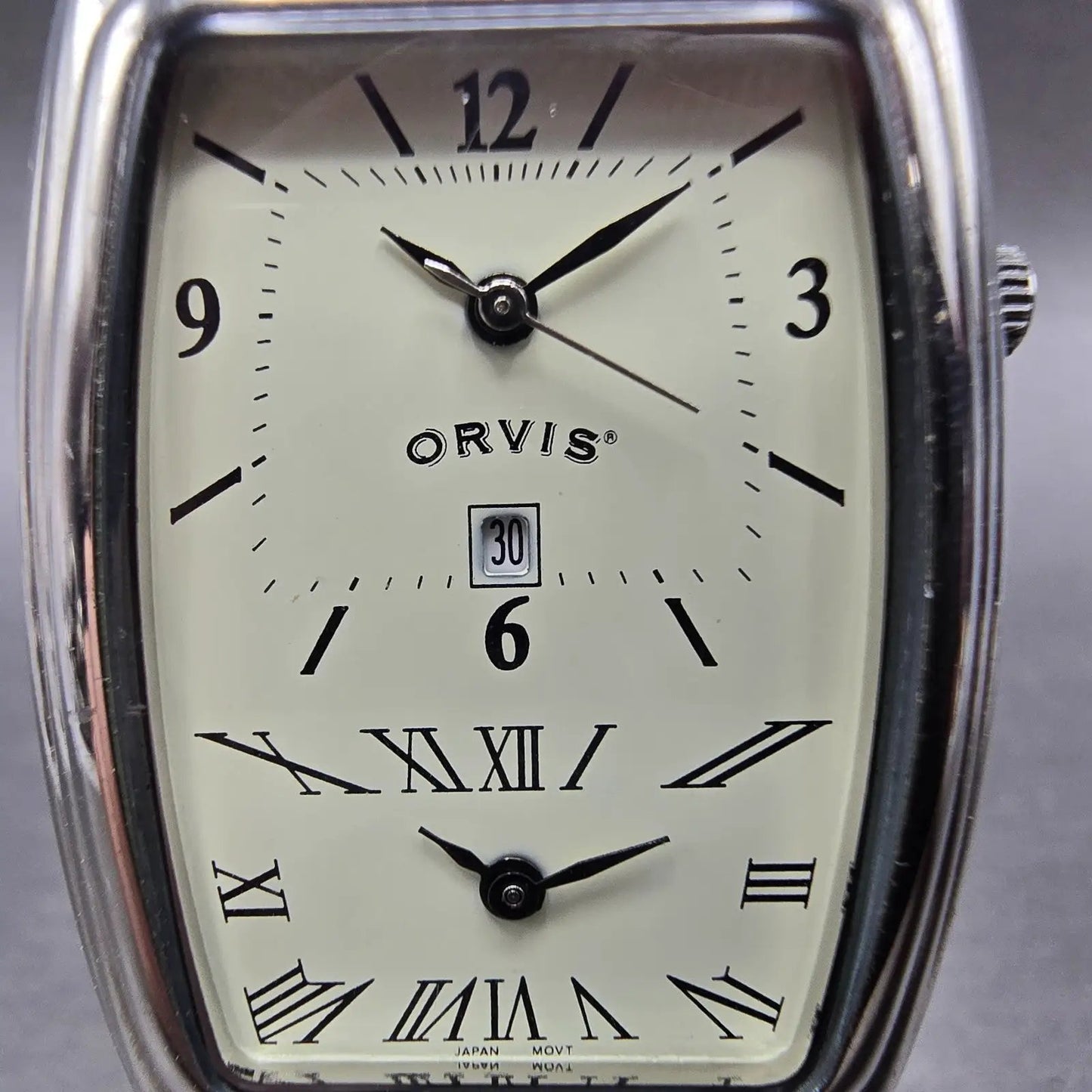 Orvis Dual Time Tank Watch Men 29mm Cream Dial Silver Tone Leather New Battery1