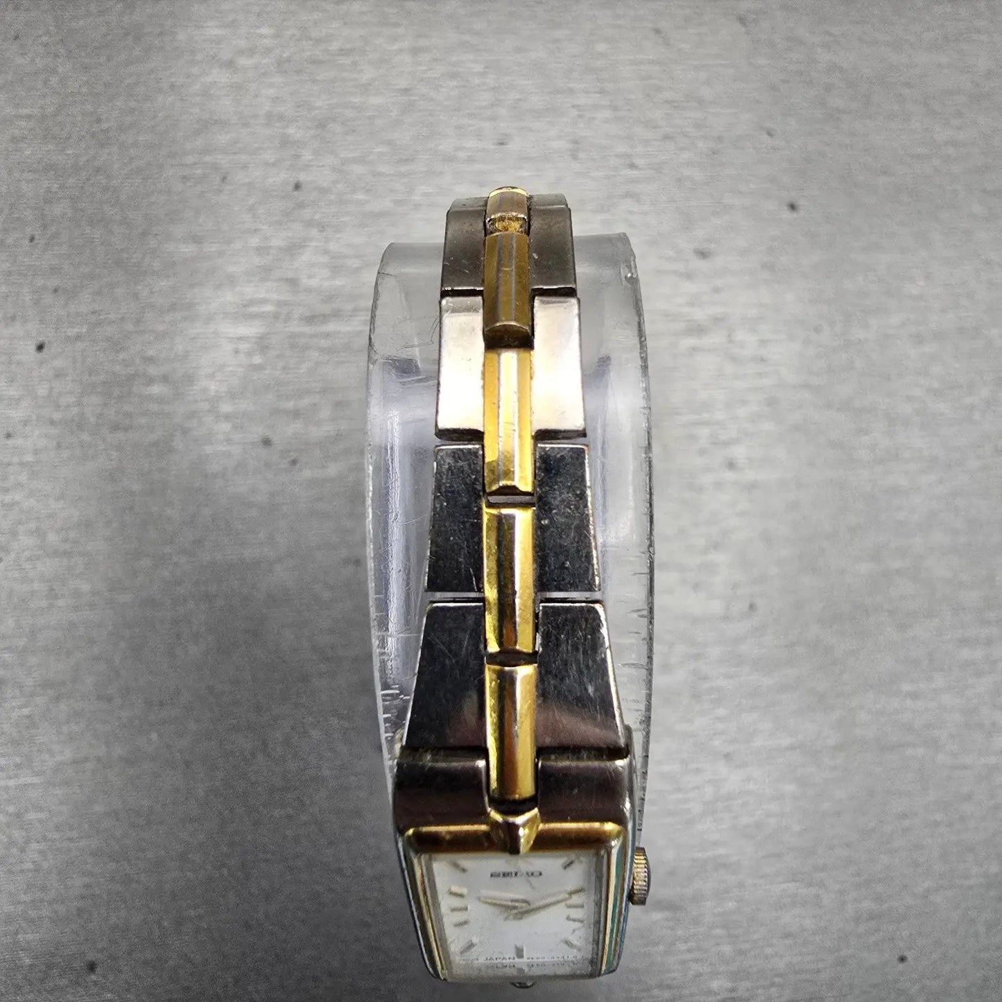 Seiko Watch Women 13mm White Dial Two Tone Rectangle 2E20-7479 New Battery VTG4