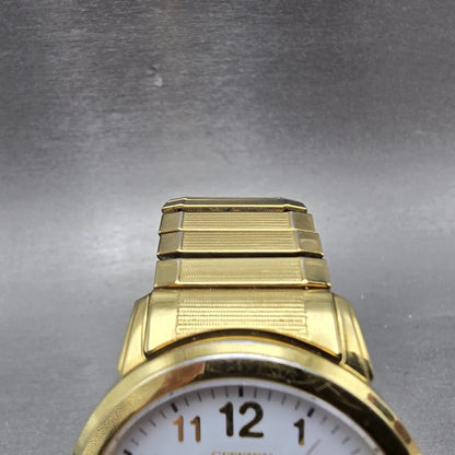 Citizen Eco-Drive Watch Men 38mm White Dial Gold Tone Date E111-S022894 Runs4