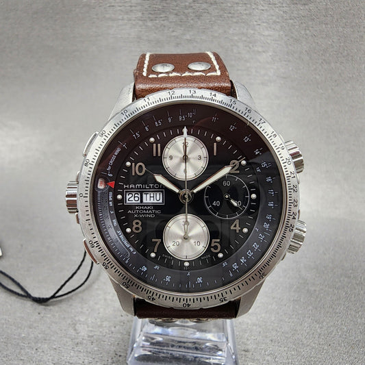 Hamilton Aviation X-Wind Chronograph Watch Men 44mm Black Dial Steel Date Runs