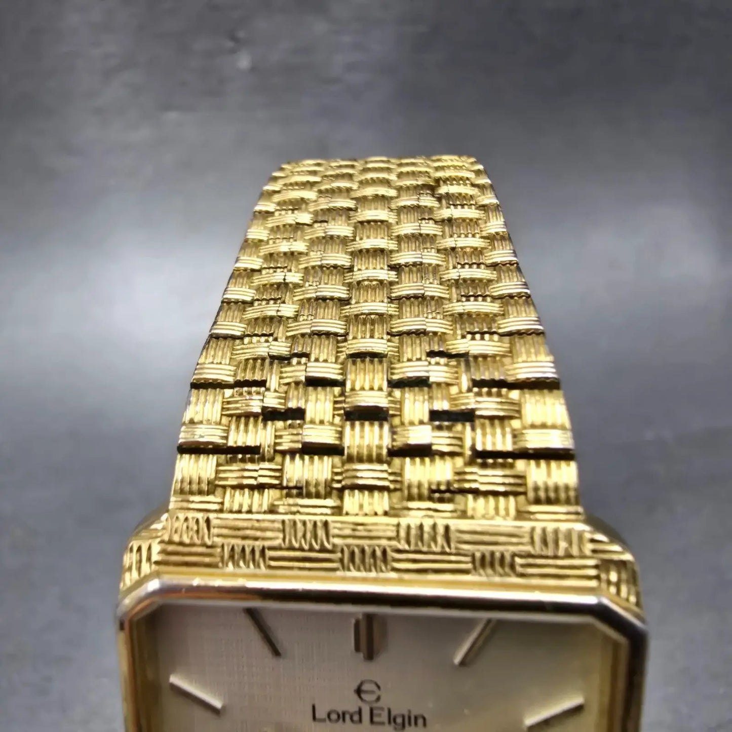 Lord Elgin Tank Watch Men 25mm Gray Dial Gold Daydate Rectangle READ!!! New Batt4