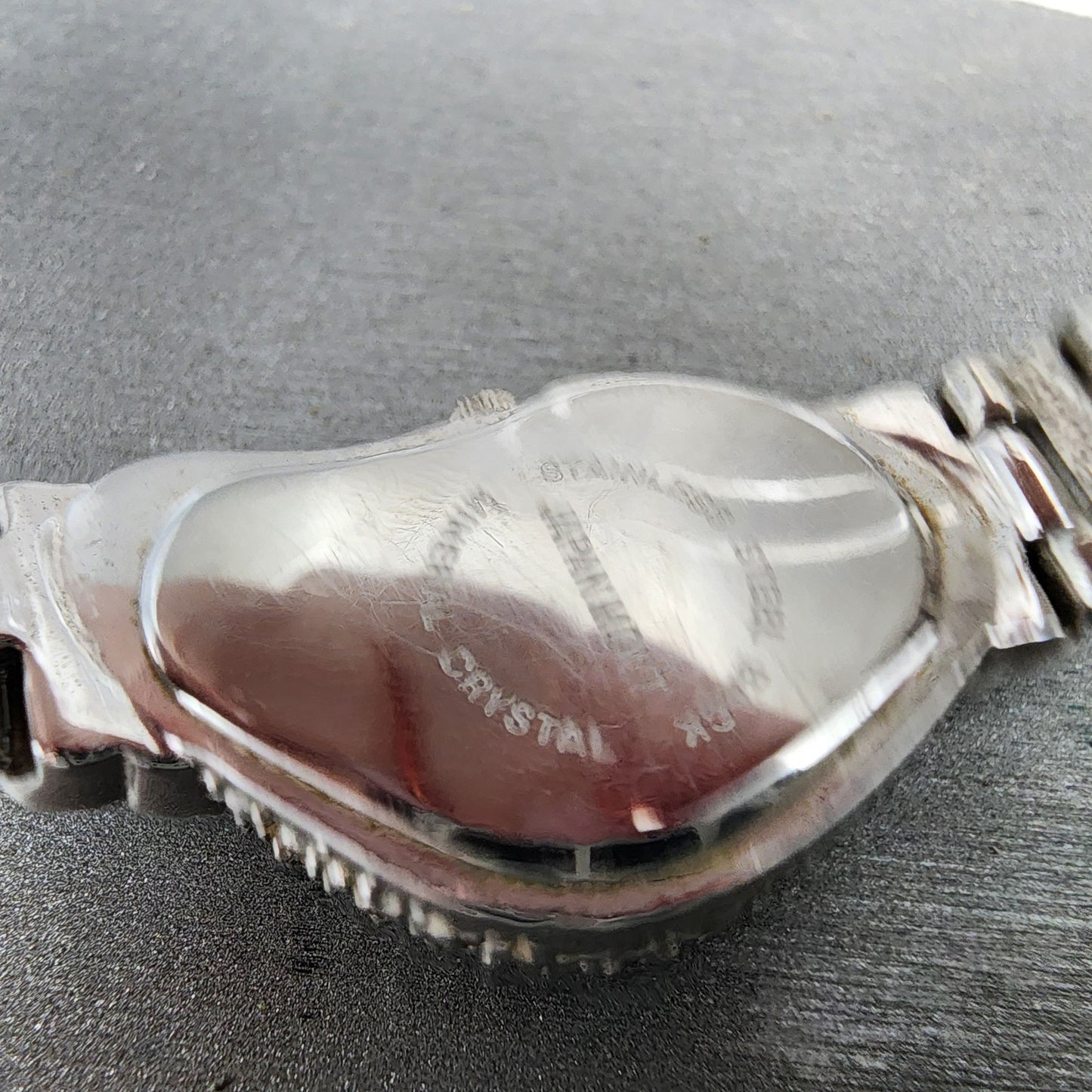Xanadu Half Moon Watch Women 22mm MOP Dial Crystal Accents Silver Tone New Batt9