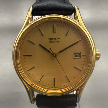 Seiko Watch Women 25mm Gold Dial Gold Tone Date Round 7N82-0101 New Battery1