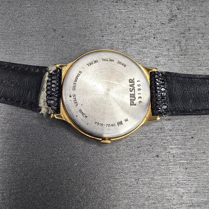 Seiko Pulsar Watch Men 31mm Gold Dial Gold Tone Round V515-7040 New Battery10