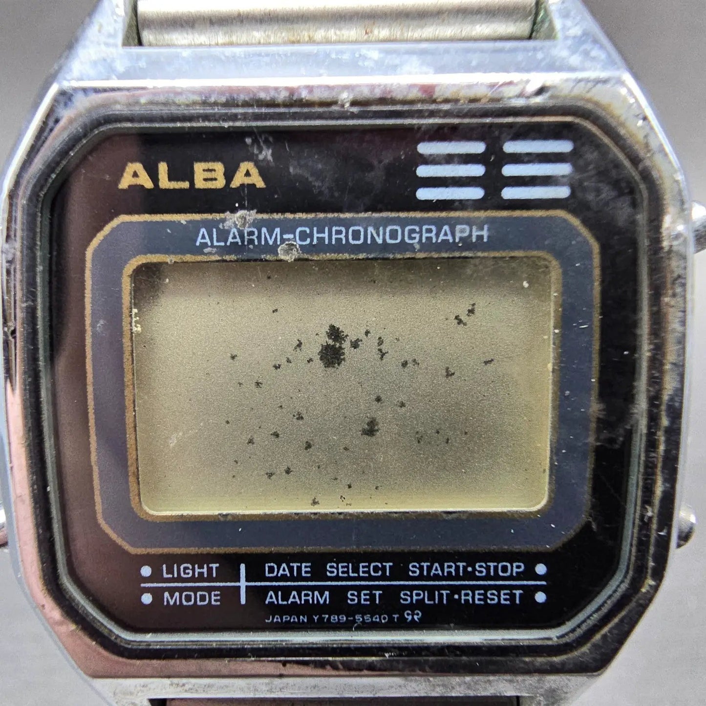 Seiko Alba Watch Men 34mm Silver Digital Alarm Chronograph Y789-5500 PARTS VTG2