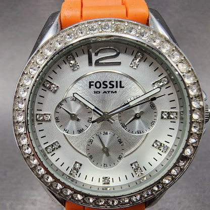 Fossil Riley Watch Women 39mm Silver Dial Stainless Steel Daydate Round New Batt