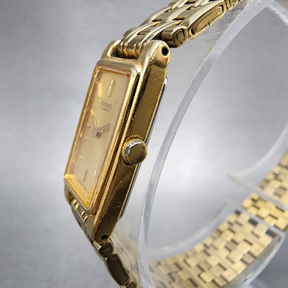 Seiko Tank Watch Women 13mm Champagne Dial Gold Tone 2e207021 New Battery ABC122
